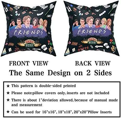Friends Tv Show Throw Pillow Case 18x18 inches Squares Couch Sofa Black Cushion Covers,2Pack Unique Pillow Slip