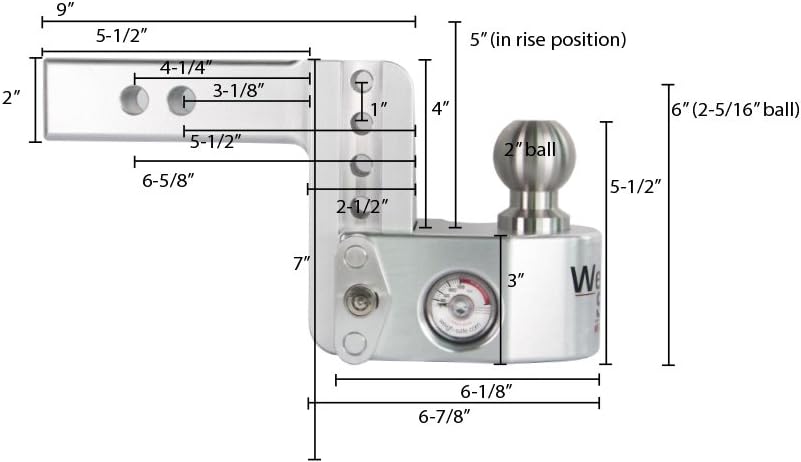 Weigh Safe WS42KACERBLA, 4" Drop Hitch, 2" Receiver - Adjustable Aluminum Trailer Hitch Ball Mount w/Built-in Scale, 2 Stainless Steel Balls (2"&2-5/16") Keyed Alike Lock Hitch Pin Black CERAKOTE