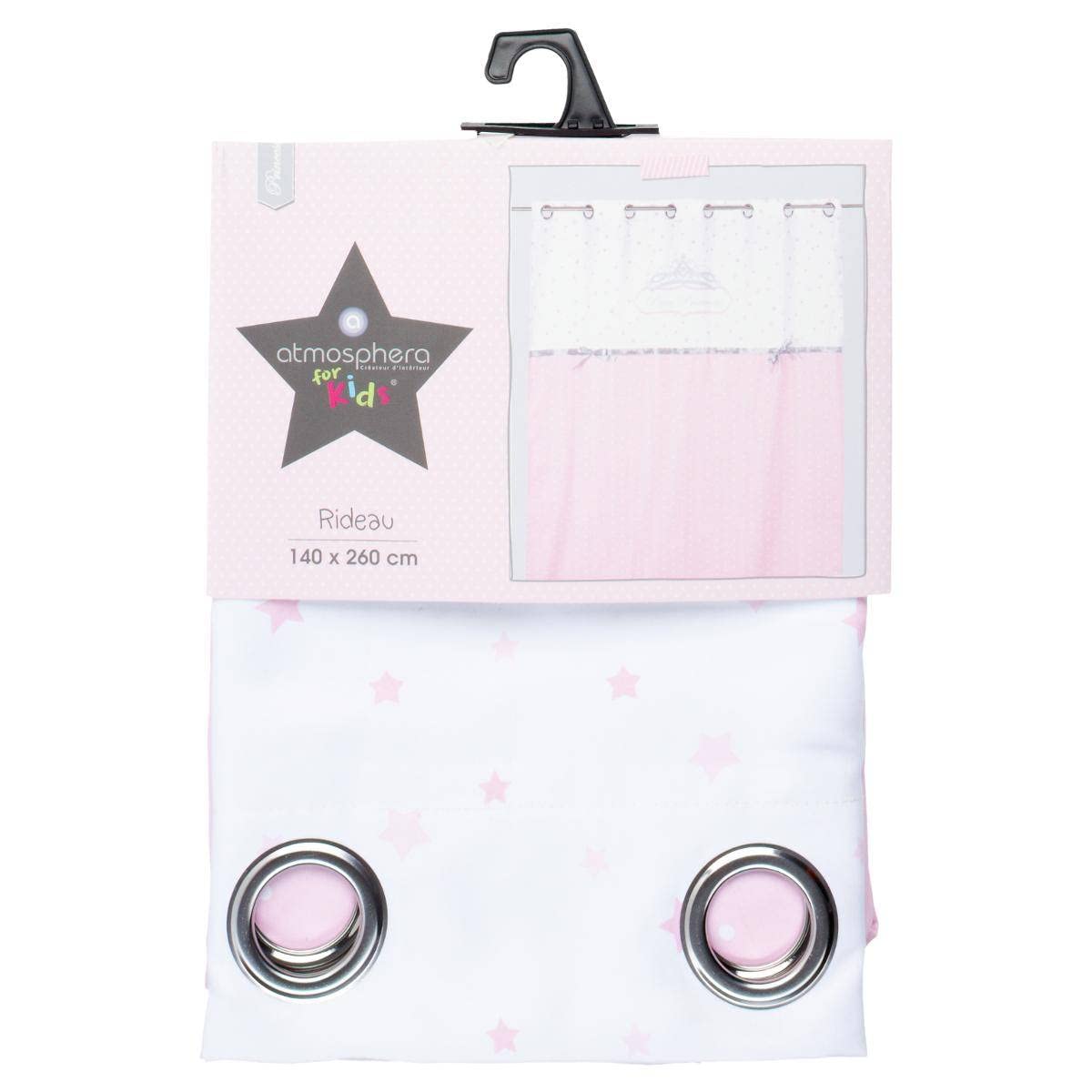 Atmosphera Rideau Enfant Princesse Ruban Rose et Blanc 140x260 cm