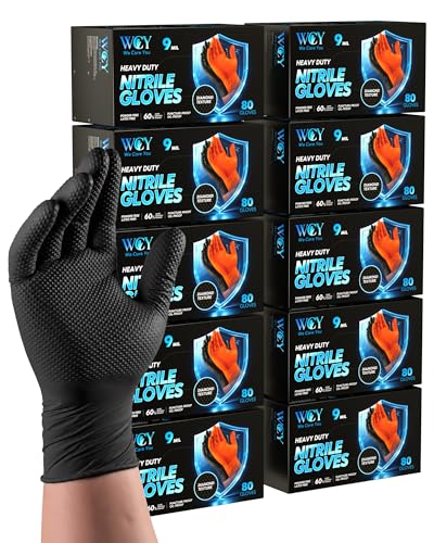 wcy 9 Mil Black Nitrile Gloves, 800 Ct