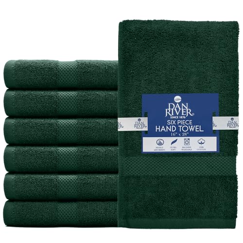 Image of DAN RIVER 6-Pack Premium Hand Towels (16x28 Inches) - 100% Cotton, Ultra Soft, Lightweight, Highly Absorbent Towels for Bathroom, Spa, Gym, Salon, Hotel, and Travel - Hunter Green