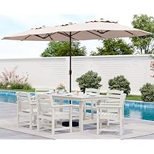 SERWALL 8-Piece Patio Dining Sets with 15FT Double Side Patio Umbrella, Outdoor HDPE Dining Furniture Set with Umbrella Hol