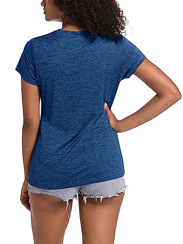 Magcomsen Womens Short Sleeve Shirts Lightweight Shirts Moisture Wicking Fitness Shirts Workout Running Shirt Quick Dry Active T-Shirt Dark Blue #TOP1