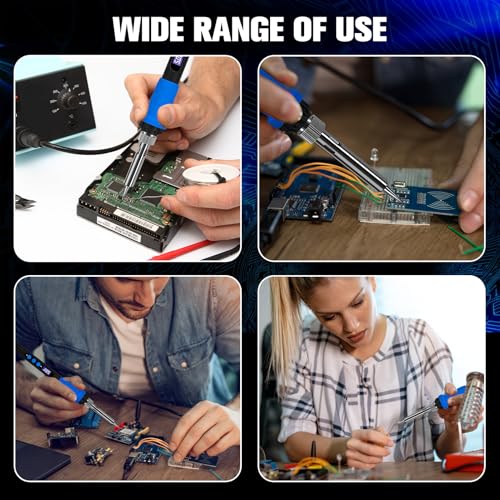 Lötkolben-Set mit LCD-Anzeige, 100W LED-Display einstellbare Temperatur, Lötkolben mit automatischem Schlafmodus, Lötpistole mit 5 Lötspitzen, Lötzinn, Ständer, Schweißwerkzeug Blau