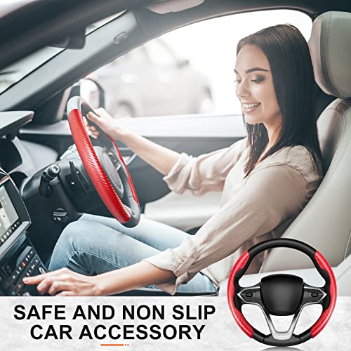 2 Sets Steering Wheel Cover Car Carbon Fiber Steering Wheel Cover For Women And Men Safe And Non Slip Car Accessory, Car Wheel Cover Universal Fit For Most Car Wheel Protector(Black And Red) #TOP6