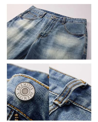 Men Spring Vintage Straight Loose Wide Leg Distressed Denim Pants Ripped Motocycle Jeans2