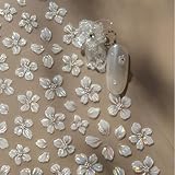 Zosutetoxo 5D Fleurs Autocollants Ongles Autocollants Auto-adhésifs Fleurs Blanches avec Effet Lumière de Coquillage Design d'Ongles Fleur Cristal pour Manucure DIY