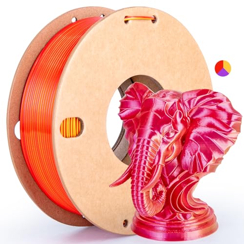 dikale Silk Tricolor PLA+ 3D Printer Filament 1.75mm, No Tangle Shiny Filament Net Weight 250g Spool (0.55lbs), 3-in-1 Silk PLA Pro Plus, Gold+Red+Purple