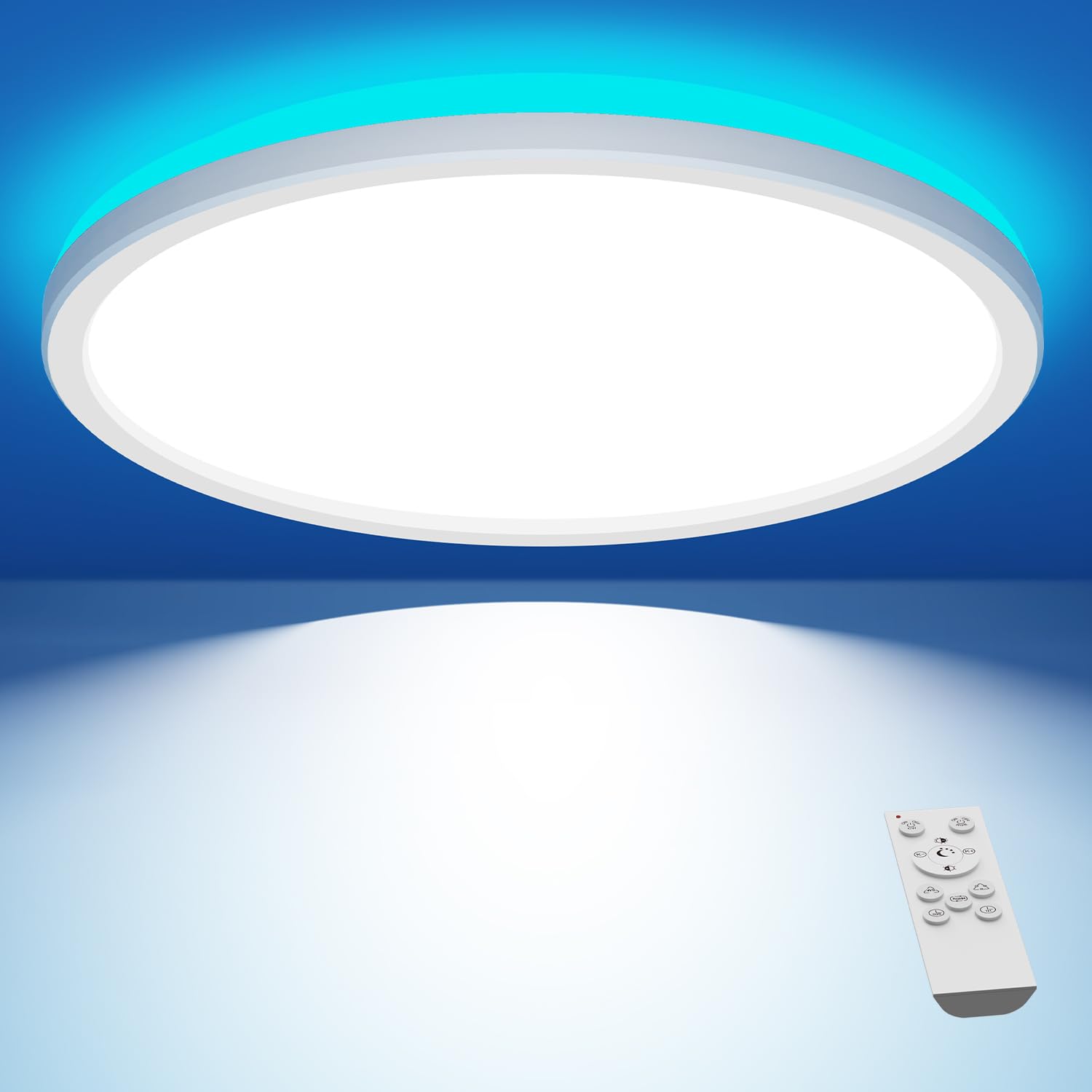 slochi LED Deckenleuchte Dimmbar mit Fernbedienung, 40CM RGB Farbwechsel Deckenlampe Led, 3000K-6500K Badezimmer Lampe für Bad Kinderzimmer Schlafzimmer Wohnzimme-Rund Weiss