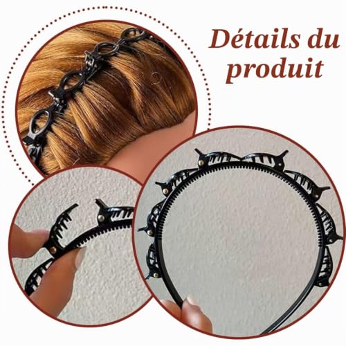 ZORVUJI 2 Pièces Hair Twister Serre-tête, Double Bangs Coiffure Pince à Cheveux, Serre-tête avec Clips, Bandeau à Dents pour Femmes – vue 3