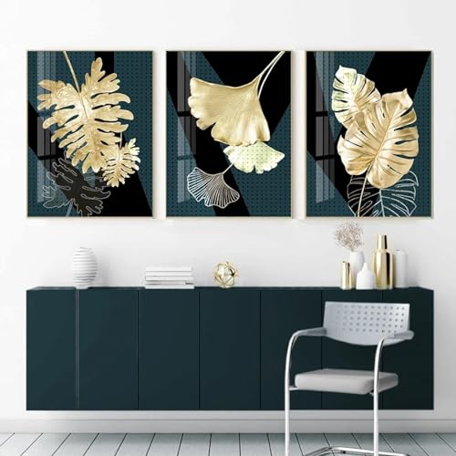 Affiches sur toile de feuilles vertes KEBIA 70x100cm triptyque ginkgo