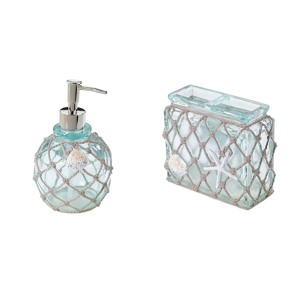 Avanti Seaglass Collection Soap Dispenser, Toothbrush Holder & Beach Inspired Bathroom Accessories (2 pc)