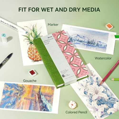 Arrtx Watercolor Sketchbook, 100% Cotton Hot Press Art Supplies Watercolor Paper Journal 7.3 x 4.1In, 24 Sheets 48 Pages (140lb/300gsm), Acid-Free for Use As Travel Sketch Book by Arrtx - Image 8