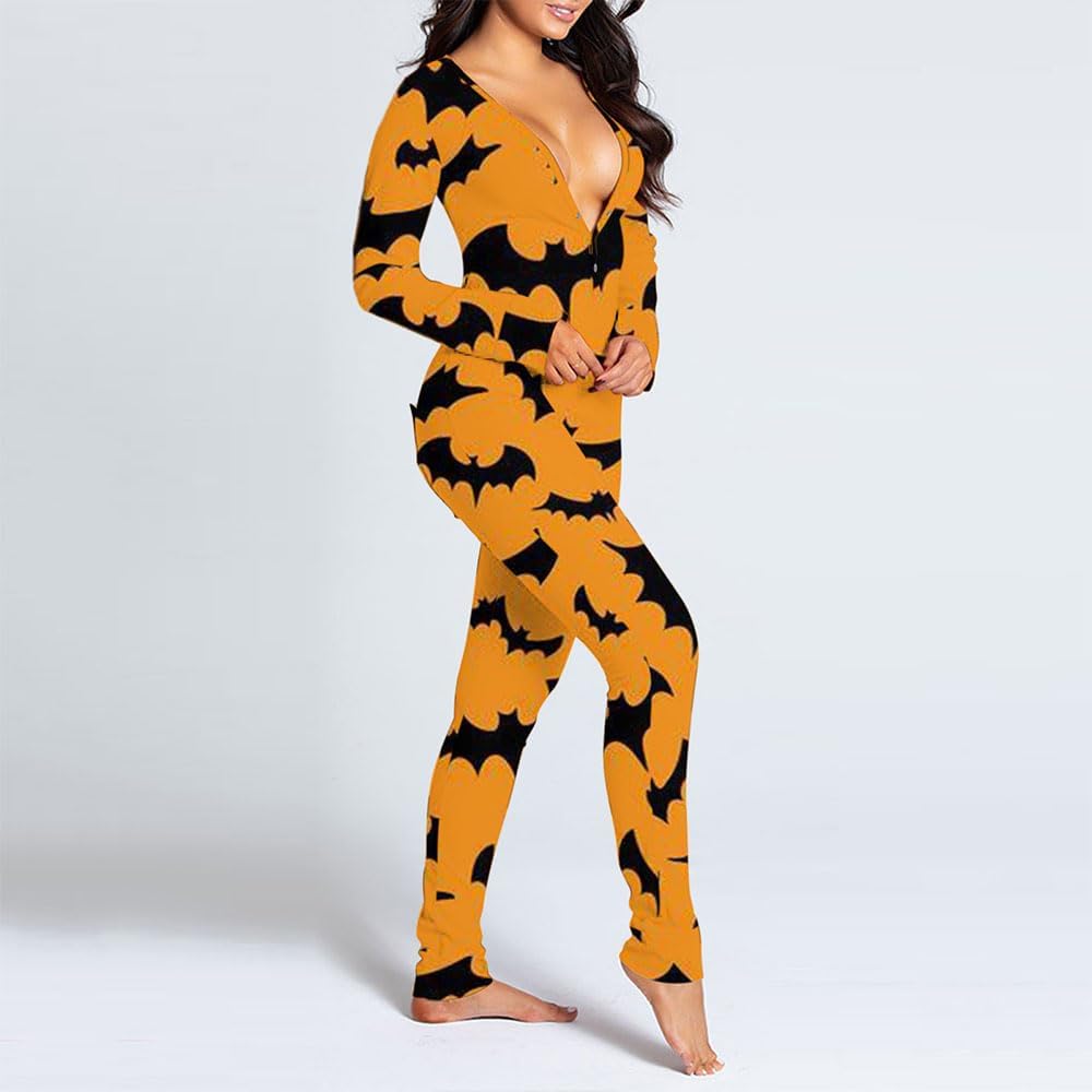 Adult Hip Button Back Cover Sexy Jumpsuit Halloween Pajamas Christmas Pajamas Printed Button Functional Jumpsuit