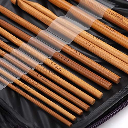 Jiawu Crochet Hooks Set 20Pcs Bamboo Handle Ergonomic Weave Sewing Tools Kit 1.0-10.0mm with Storage Bag - 1