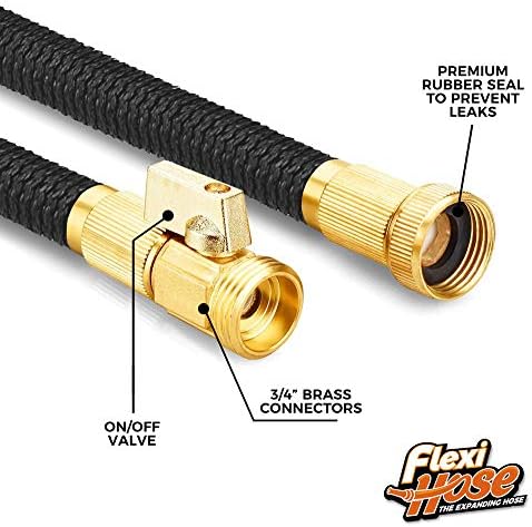 Flexi Hose Plus Expandable Garden Hose with 8 Function Nozzle, 50FT - Lightweight Retractable Garden Hose, Water Hose - No-Kink Flexibility, 3/4 Inch Solid Brass Fittings Includes Hook & Bag - Thumbnail 3