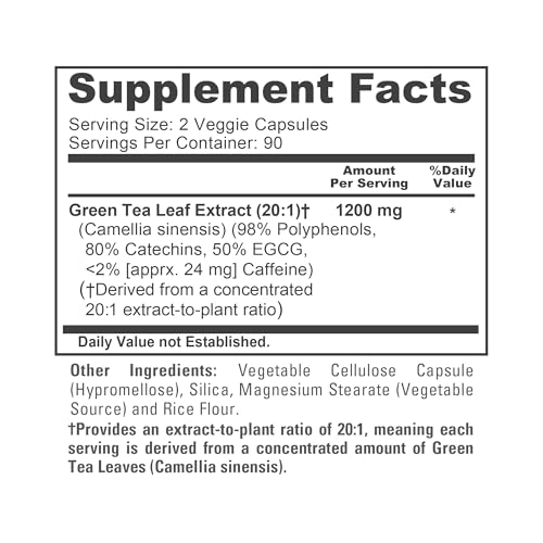 NusaPure Green Tea Capsules, 1200 mg, 180 Veggie Capsules (Non-GMO, Vegan)