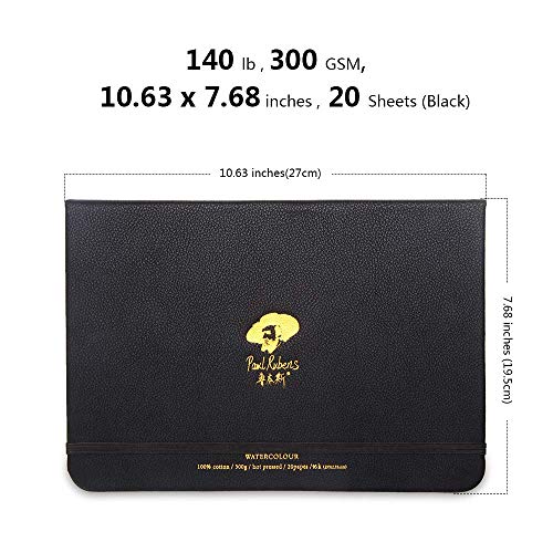 Paul Rubens Watercolor Paper Block, Artist Quality Hot Pressed Paper for Watercolors and Wet Media, Acid Free & 100% Cotton, 10.63 x 7.68 inches, 140lb, 20 Sheets (Black) - Thumbnail 5