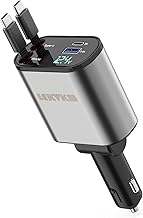 Car Charger Cigarette Lighter Socket USB Retractable Car Charger Fast 4 Port Adapter Fast Charging Car Cigarette Lighter Plug Type-C and Type-C Port for Samsung, Huawei..