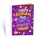 Prime Greetings Niece Happy Birthday Card, Made in America, Eco-Friendly, Thick Card Stock with Premium Envelope 5in x 7.75in, Packaged in Protective Mailer