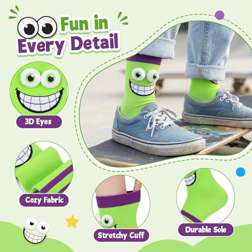 Dalycro Crazy Socks for Kids Silly Wacky Monster Socks with 3D Eyes for Boys Girls Novelty Funny Birthday Christmas Gift — view 3