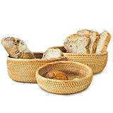 TKKDECOR Set 3 Round Rattan Baskets Set for Organizing - Bread Wicker Storage Basket Serving Decorat