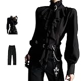 Zenrave Ouji Fashion Blouse/Pant Vkei Clothes Visual Kei Jirai Kei Victorian Steampunk Victorian Vintage Shoujo Girl Clothes (black shirt + black trousers,Large)