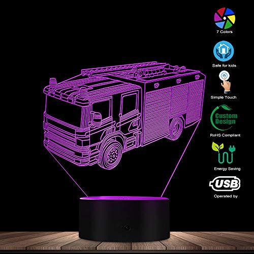 The Geeky Days Rescue Fire Engine Led Night Light Fire Fighting Truck 3D Optical Illusion Lamp Fire Department Office Room Lighting Decor Gift For Firemen Fire Fighters #TOP1