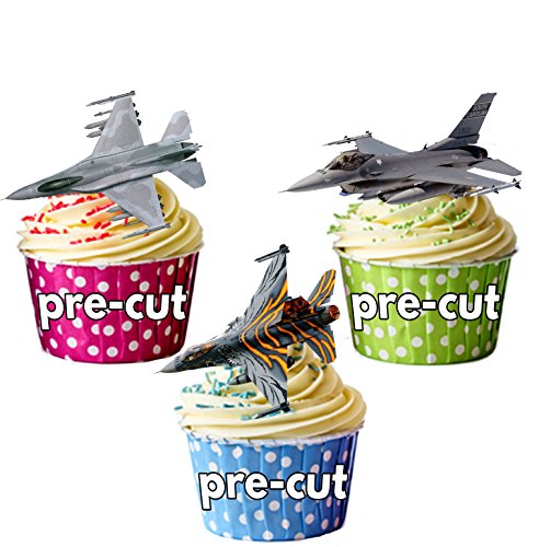AK Giftshop PRE-CUT RAF Plane Aircraft Mix - Edible Cupcake Toppers/Cake Decorations (Pack of 12)