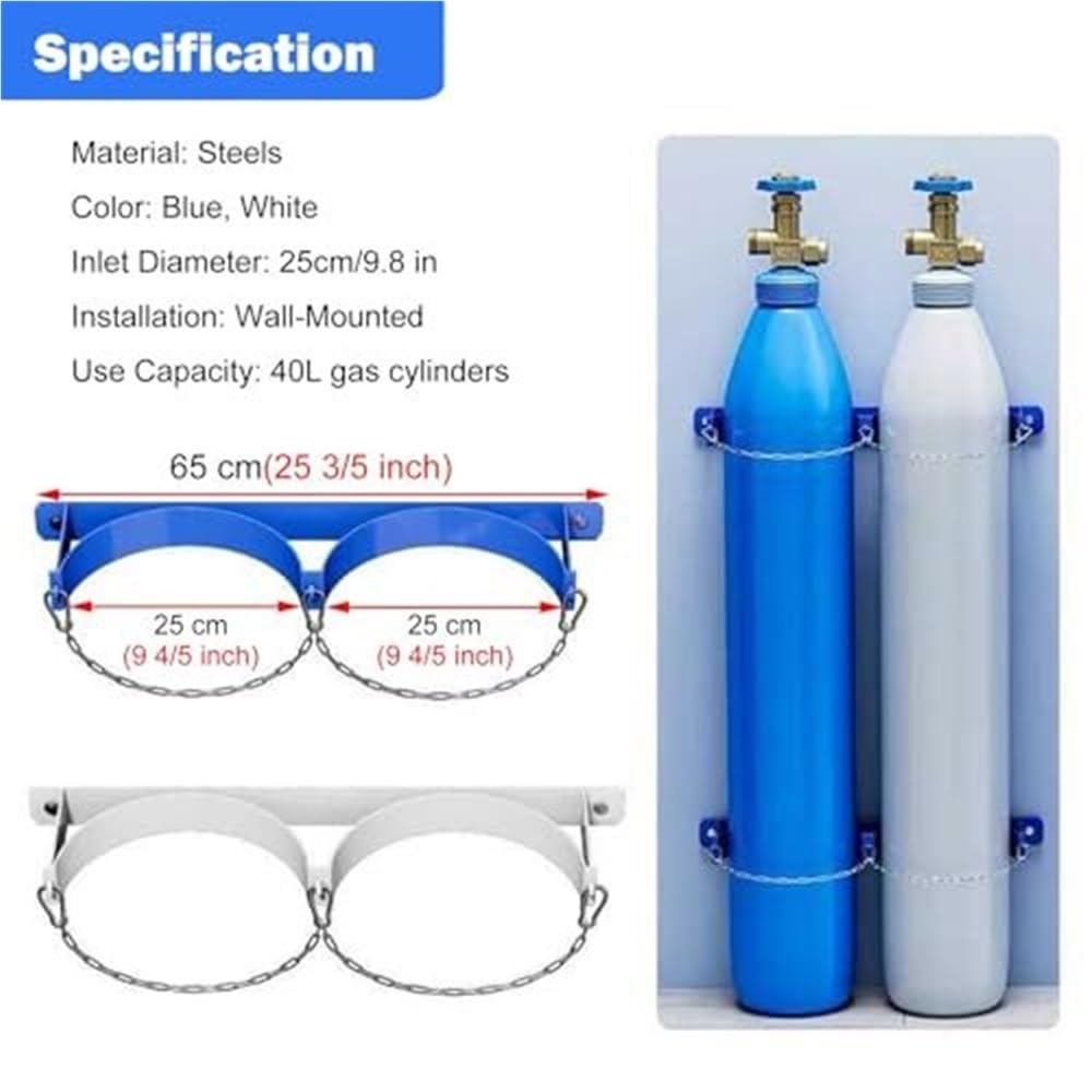 Soporte de pared para cilindro de gas, soporte de tanque de acero resistente para botellas pequeñas de propano y oxígeno, soporte de cilindro fijo con cadena protectora