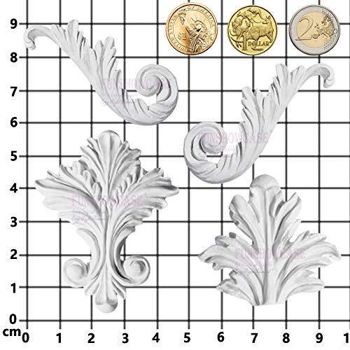 Funshowcase 4 Cavity Vintage Curlicue Lace And Scroll Silicone Mold For Cake Border Cupcake Topper Decoration, Sugar Paste, Chocolate, Fondant, Resin, Polymer Clay Projects #TOP3