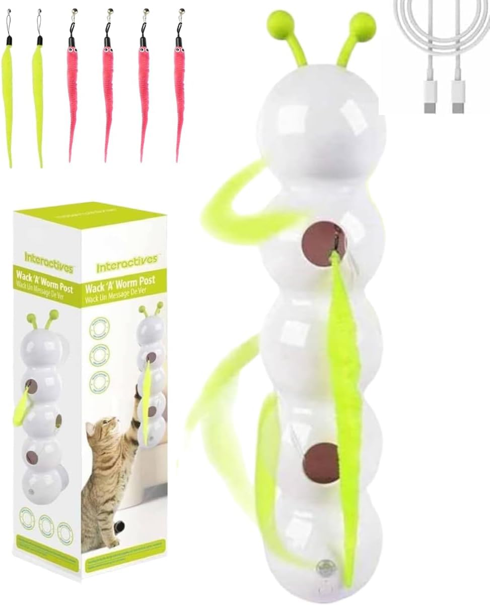 Caterpillar Smart Cat Toy,Interactive Caterpillar Cat Toy for Indoor,USB Rechargeable Moving Bug Toys,Realistic Wiggle Motion,Fun & Engaging Pet Toys for Play and Exercise (2 Yellow+4 Red Tails)