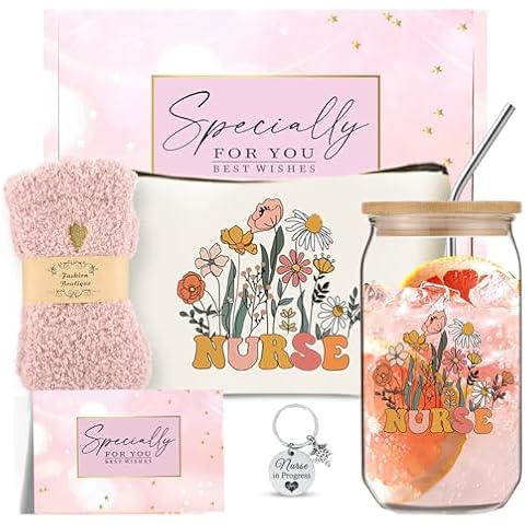 DHQH Nurse Gifts for Women, Nurse Appreciation, Week Gifts, Nurse Graduation, Birthday, Thanks You Gifts Box for Nursing, RN, Nurse Practitioner, Nurses Week Gifts Set with 16OZ Glass Cup Cover