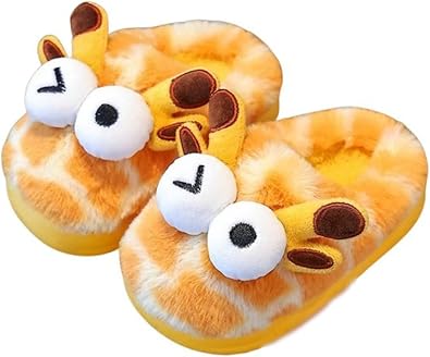 Hycurey Giraffe Slippers Kids Toddler Boys Girls Fall Winter Fuzzy Slippers Soft Plush Cartoon Cute Animals Warm Home Shoes