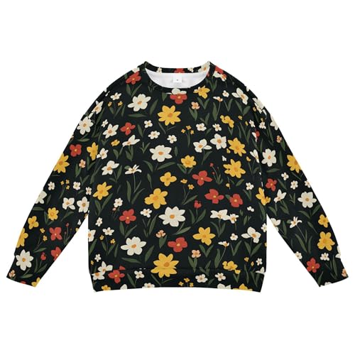 JUNZAN Summer Flowers Daffodil Iris Black Little Girls Hoodie Sweatshirt Fleece Boys Sweat Shirt Camping 4T