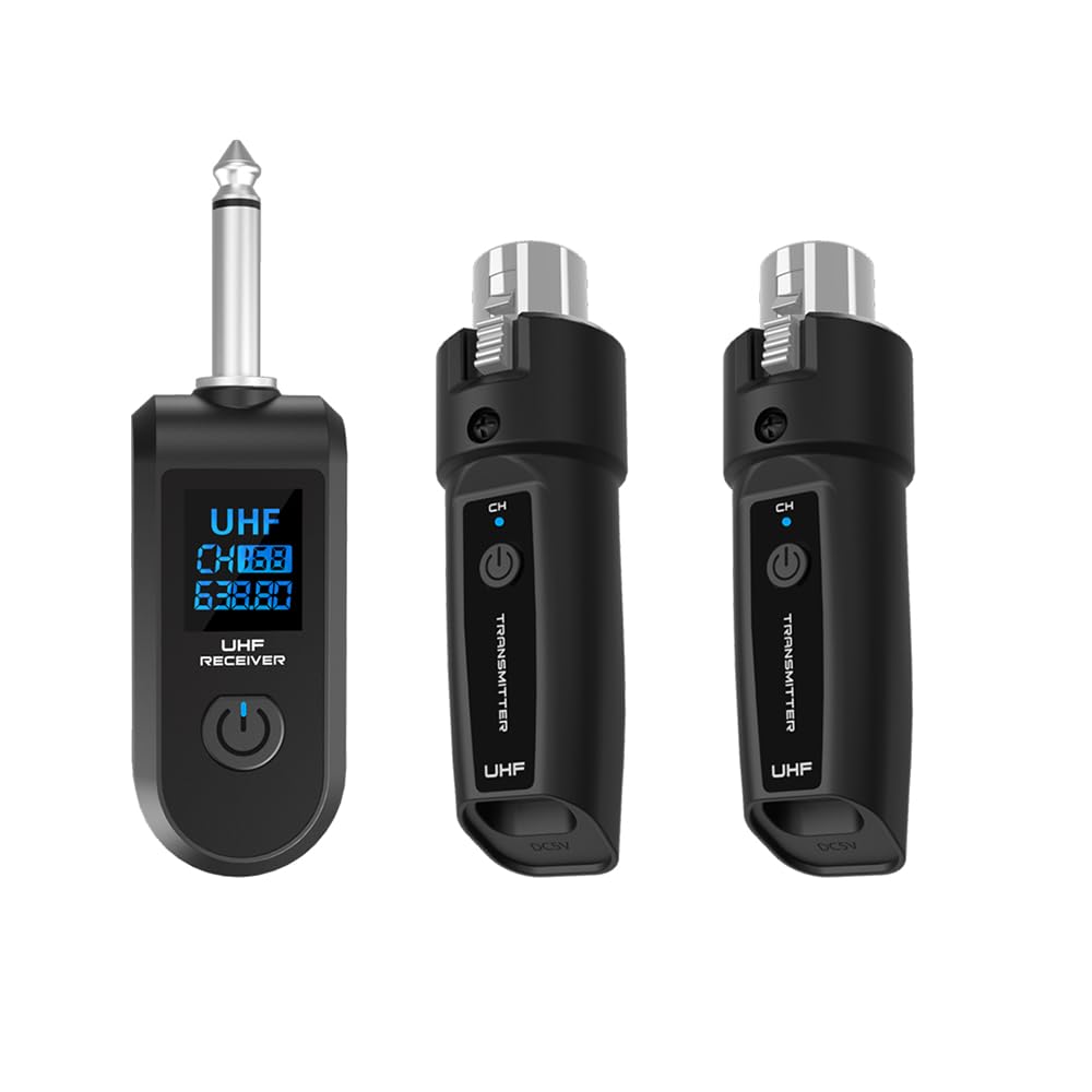 TAVOSOP Wireless Microphone Transmitter Receiver 2.4Ghz, XLR Microphone Wireless System, Rechargeable Wireless Mic Adapter for Audio Mixer, Dynamic Mic, Electric Guitar Bass (1 receive + 2transmit)