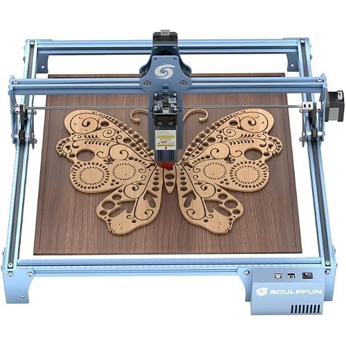 SCULPFUN S9 Laser Engraver, Full-Metal CNC Laser Engraving Machine with 5000mW High Precision 0.06mm Ultra-Thin Beam Diode Laser Cutter for Wood, Leather, Acrylic, Large Engraving Area 410x420mm
