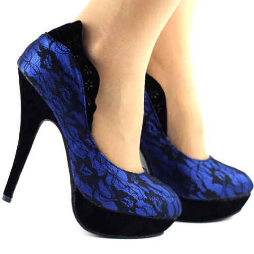 SHOW STORY Sexy Two Tone Closed-Toe Lace Platform High Heel Stiletto Pumps,LF304433