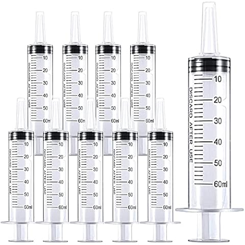 HYCKee10 Pack 60ml Plastic Syringe with Cap, Multiple Uses Measuring Syringe Tools for Labs, Measuring Liquids and Dispensing Cover