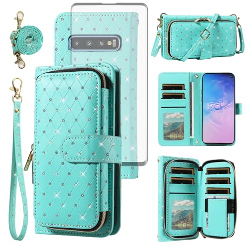 Coque portefeuille Samsung S10 anti-choc avec fermeture éclair contre la perte