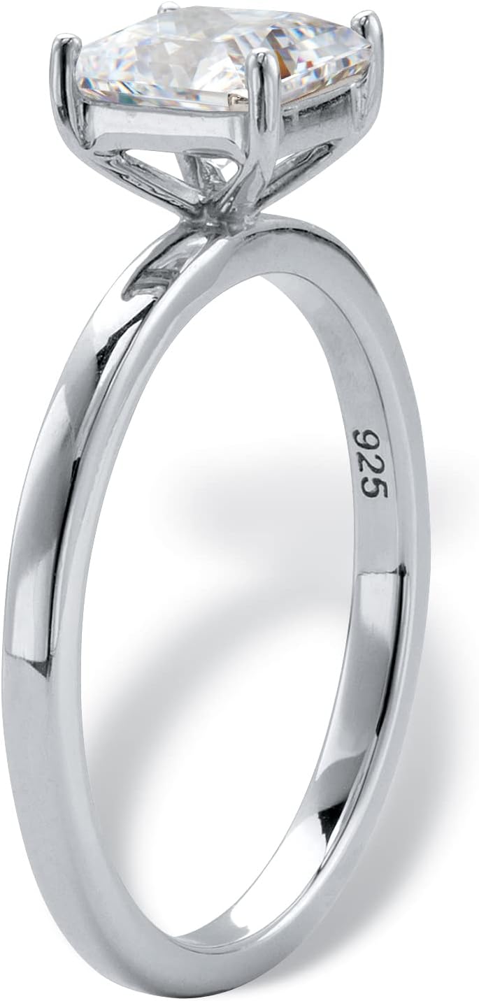 Platinum over Sterling Silver Princess Cut Created Sapphire Solitaire Engagement Ring