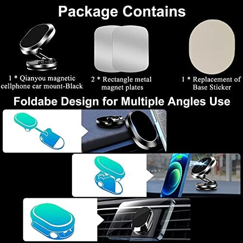 Qianyou Car Phone Holder Mount Magnetic, Folding Universal Magnet Car Phone Mount 360° Dashboard Phone Holder for Cars Screens Mobile Phone Cradle for iPhone 13 Pro Max 12 11 XS 8 Plus, for Samsung