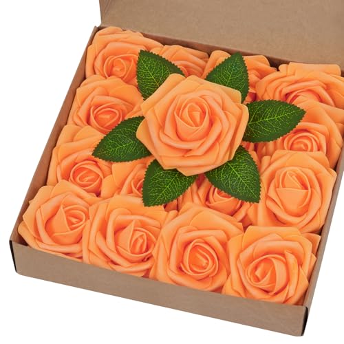 BLEUM CADE 16Pcs Artificial Flowers Fake Foam Roses with Stems for Wedding