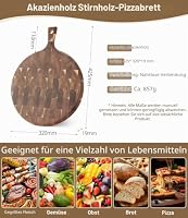 XINZUO Pizzateller Schneidebretter Akazienholz Pizzabrett 42,5x32x1,9cm – Ansicht 6