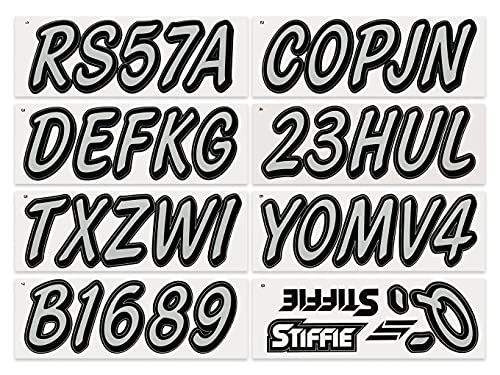 Image of Whipline Solid Silver /Black 3 inch Alpha-Numeric Registration Identification Numbers Stickers Decals for Boats & Personal Watercraft