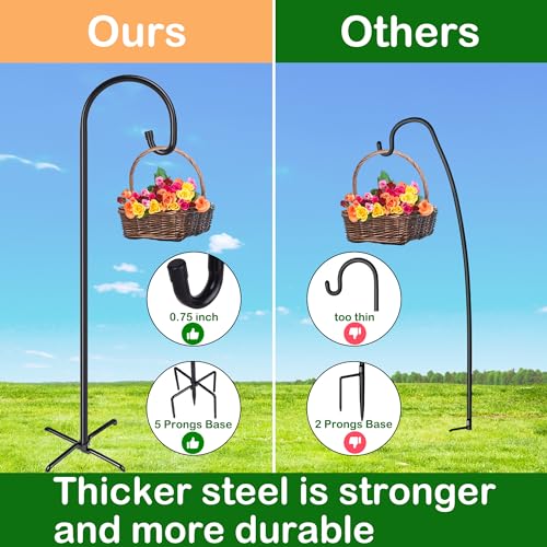 Image of Ottsuls Bird Feeder Pole, 76 INCH Heavy Duty Shepherds Hooks for Outdoor with 5 Prong Base, Adjustable Stand Hanger for Garden Plant, Hummingbird Feeder, Lantern, Hanging Wedding Decor (1 Pack)