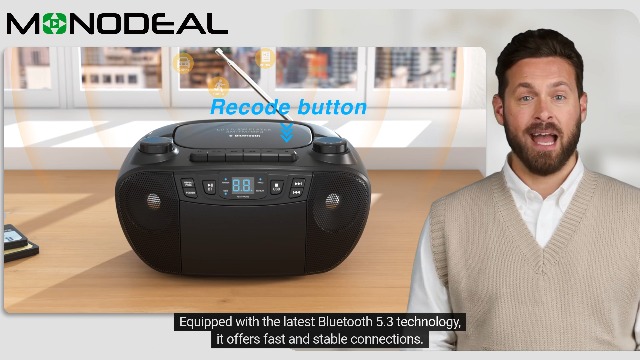 Amazon.com: MONODEAL Cassette Tape Player with Bluetooth, Boom Box