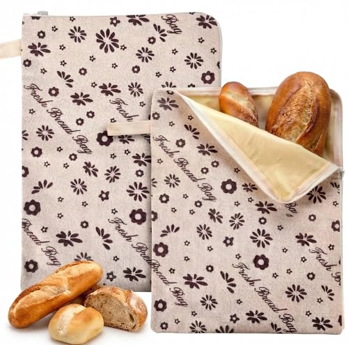 2-Pack Extra Large Beeswax Bread Bags with Zipper Seal – Reusable Bread Storage Bags, Eco-Friendly Natural Beeswax Lining, to Keep Homemade Bread Fresh for Sourdough & Artisan Loaves (grey)