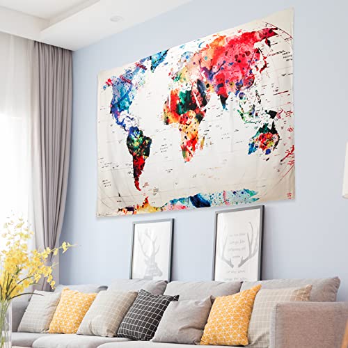 YWMYPROD Abstract Watercolor World Map Wall Tapestry #TOP1