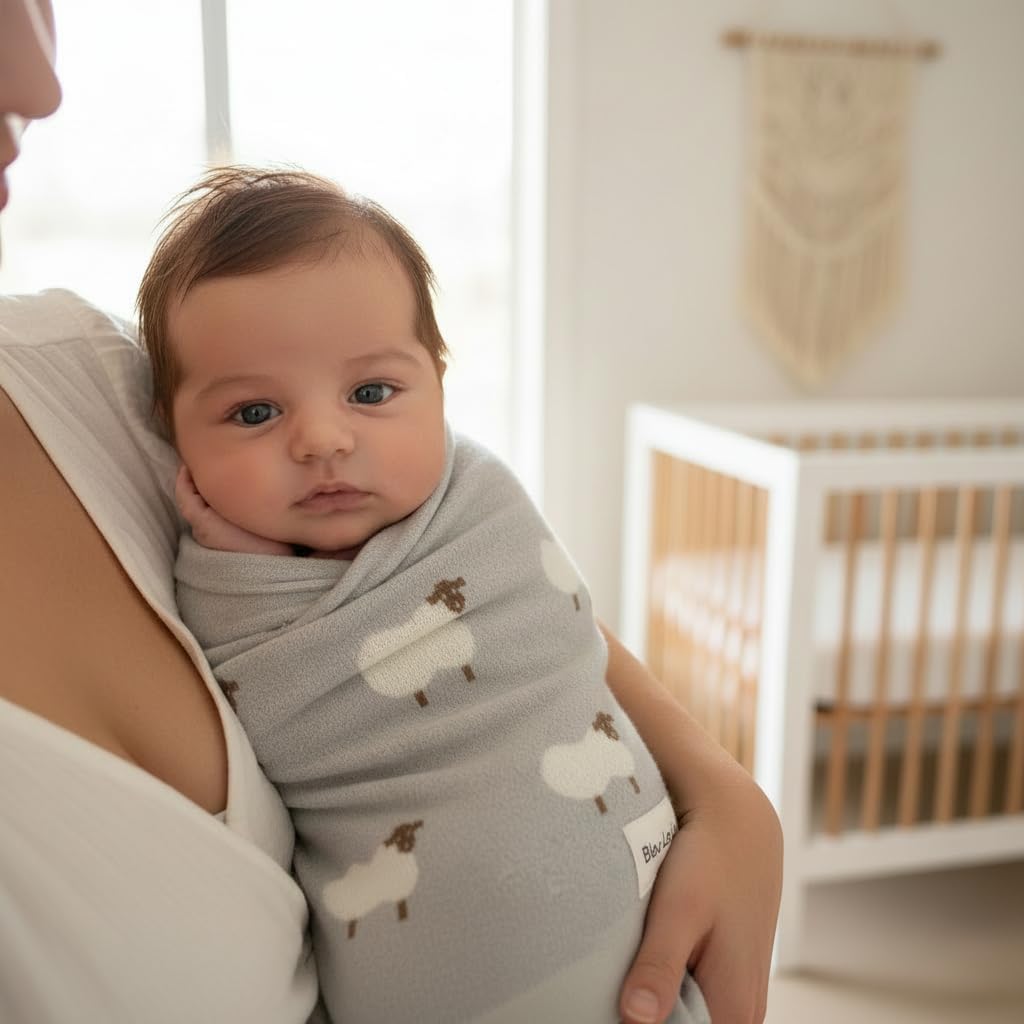 Knit Baby Swaddle Blanket - 100% Cotton Soft Cozy Lightweight Unisex Receiving Swaddling Stroller Quilt Blanket for Shower Gift Registry for Newborns Infants & Toddlers (Sheep - Grey)